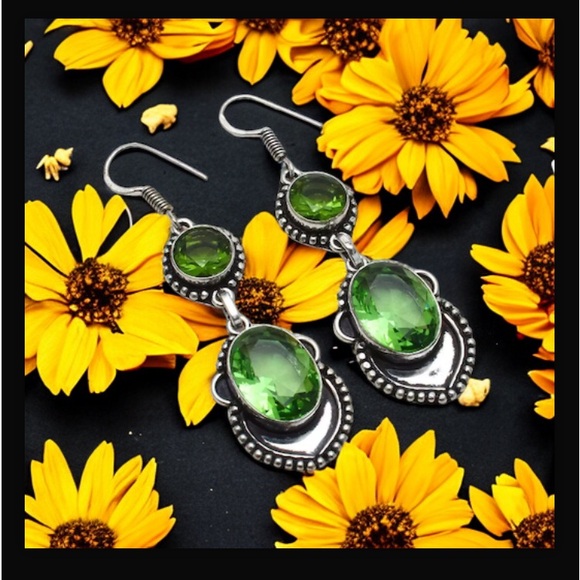 Peridot Handcrafted Drop Dangle Hook Style Earrings 2.4" Long Made In India New - Picture 7 of 16